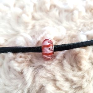 Trollbeads Authentic Pink and Red stripped glass bead.